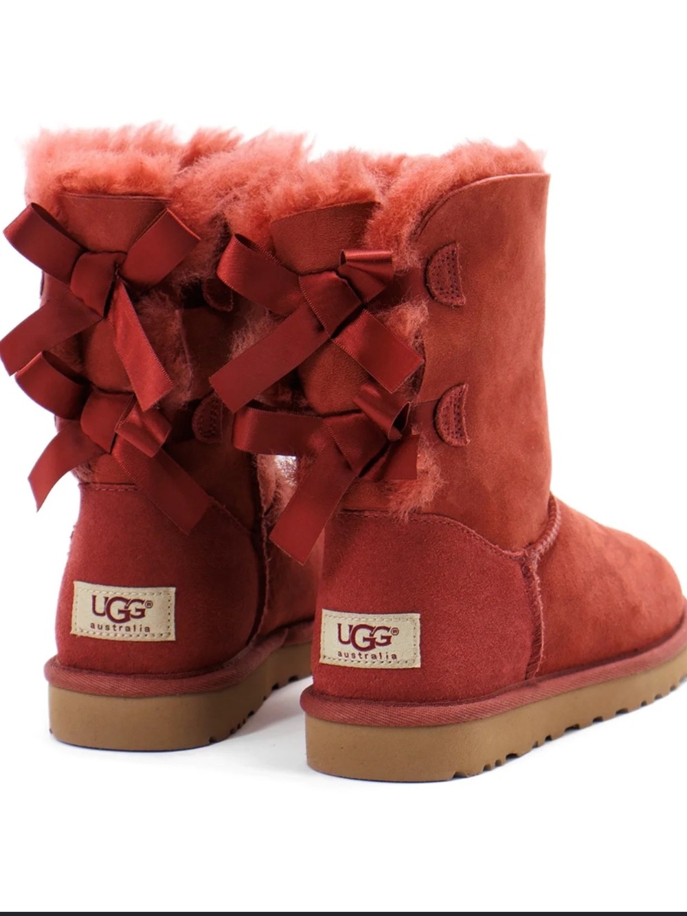 UGG Women’s Bailey Bow Sheepskin Redwood Boots Size US 8